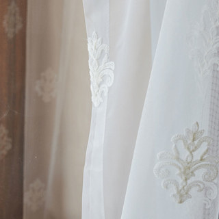 Neoclassical Design Damask White Embroidered Sheer Voile Curtain 6