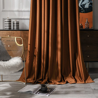 Scandinavian Basketweave Textured Caramel Terracotta Velvet Blackout Curtains 4