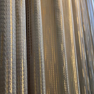 Sunbeam Glistening Subtle Textured Striped Champagne Gold and Grey Curtain