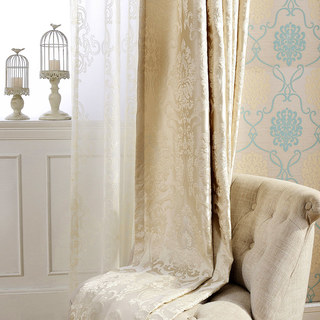 Demure Florals Damask Jacquard Gold Cream Curtain 4