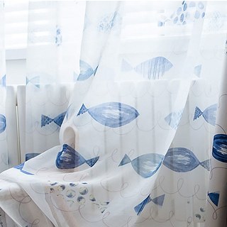 Ocean View Blue Fish Nautical Voile Curtain