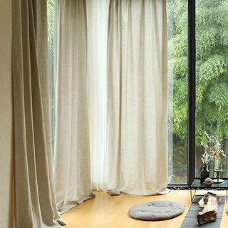 Provencal Style 100% Pure Flax Linen Oatmeal Heavy Semi Sheer Curtain