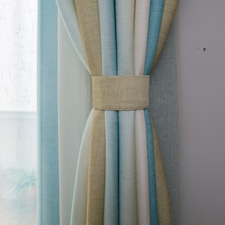 Sea Breeze Cocktail Yellow Beach Sand and Turquoise Sea Striped Curtain 5
