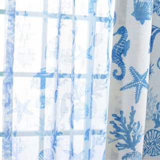 Seaside Spirit Blue Nautical Sheer Voile Curtains 5