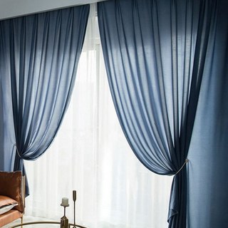 Silk Road Textured Navy Blue Chiffon Voile Curtain 8