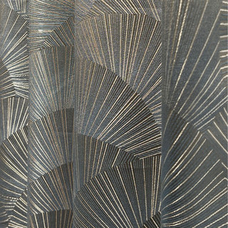 Ginkgo Leaves Luxury Art Deco Geometric Champagne Grey Gold Curtain 2