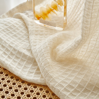 Woven Knit Cotton Blend Waffle Patterned Cream Heavy Voile Curtain 7