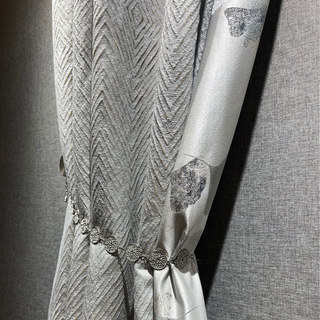 Enchanted Luxury Jacquard Geometric Silvery Grey Curtain with Gold Details 1