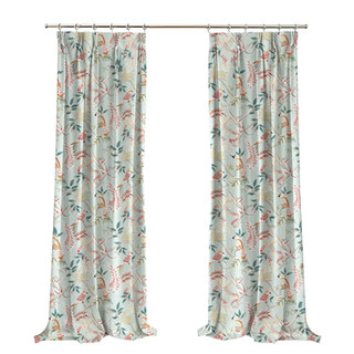 Jungle Mingle Monkey and Parrot Pastel Blue Floral Velvet Curtain