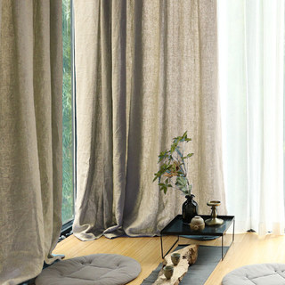 Wabi Sabi 100% Flax Linen Mocha Light Brown Heavy Semi Sheer Voile Curtain 3