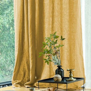 Wabi Sabi 100% Flax Linen Mustard Yellow Heavy Semi Sheer Voile Curtain 2