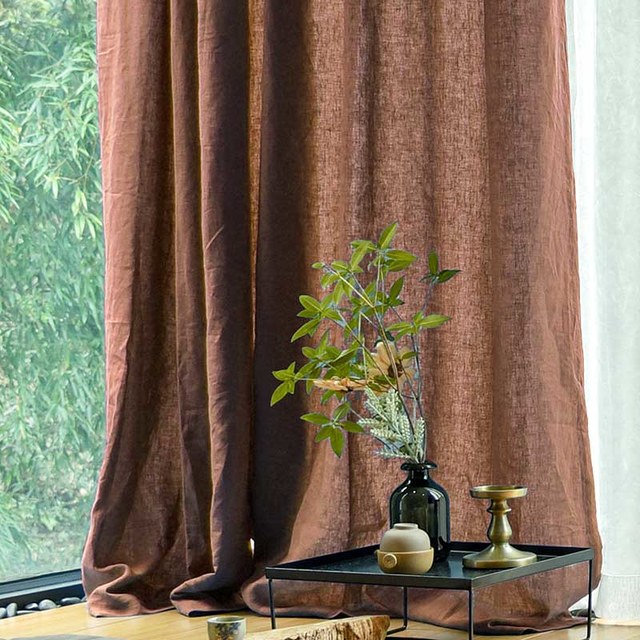 Wabi Sabi Pure Flax Linen Terracotta Heavy Semi Sheer Voile Curtain 1