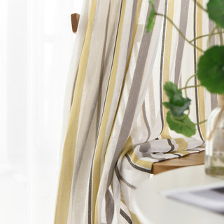 Moondance Yellow Grey Striped Semi Sheer Voile Curtains 3