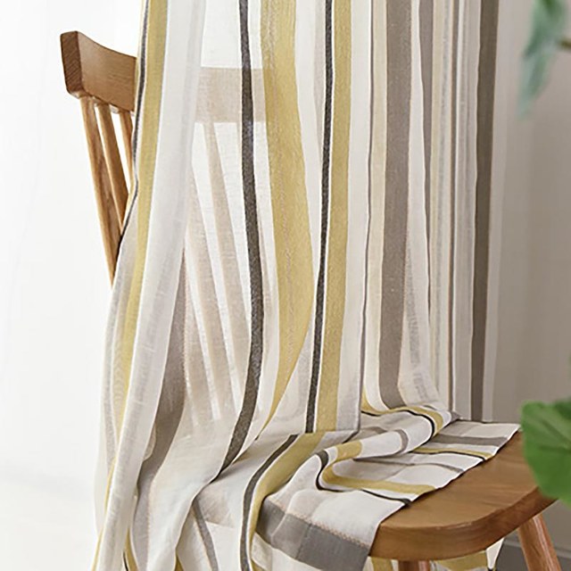 Moondance Yellow Grey Striped Semi Sheer Voile Curtains 1