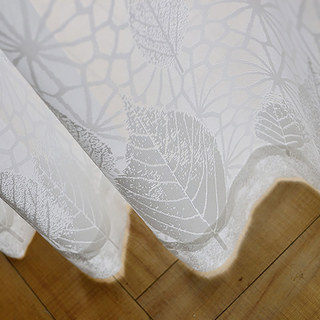 Autumn Days White Geometric Lines And Leaf Design Voile Net Curtain 8