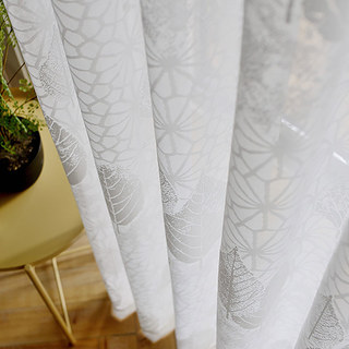 Autumn Days White Geometric Lines And Leaf Design Voile Net Curtain 9
