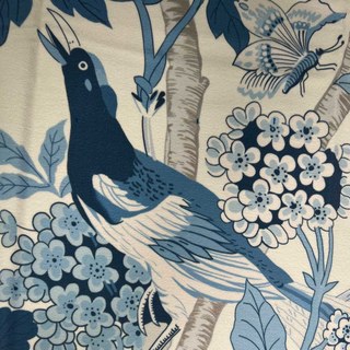 Birds & Blossoms Chinoiserie Blue Floral Velvet Curtain