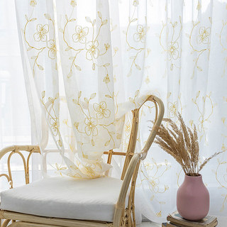Buttercup Gold Embroidered Sheer Voile Curtains 2