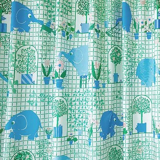 Elephant Gardener Green & Blue Cute Curtain