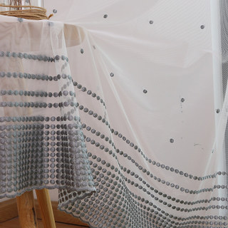 Embroidered Blue Grey Dotted Dot Voile Curtain