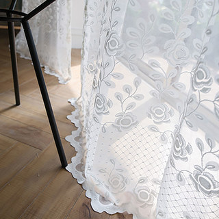 Sweet Smell White Roses Premium Lace Voile Net Curtain 6