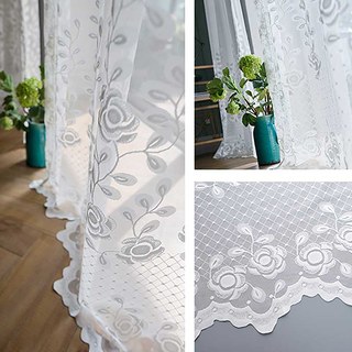 Sweet Smell White Roses Premium Lace Voile Net Curtain 7
