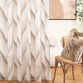 New Wave Jacquard Mocha Brown Modern Geometric Voile Curtain 1