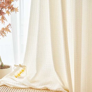 Woven Knit Cotton Blend Waffle Patterned White Heavy Voile Curtain 4