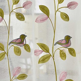 Misty Meadow Floral and Bird Embroidered Voile Curtain 4