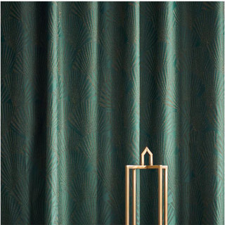 Oriental Fans Luxury Art Deco Jacquard Patterned Green Curtain 3