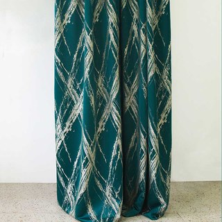 Brush Strokes Jacquard Dark Green & Cream Curtain 7