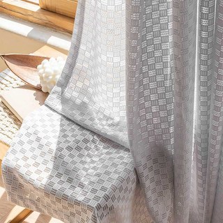 Checkerboard Ash Grey Lace Net Curtain 3