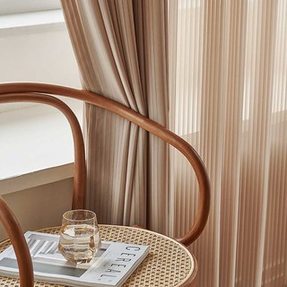 Sun Rays Bold Striped Mocha Brown Chiffon Sheer Curtain