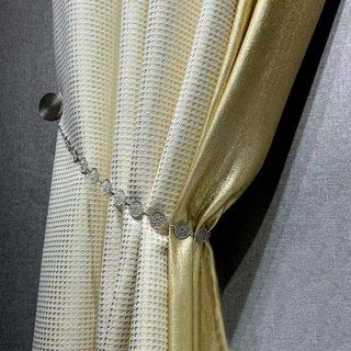 Luxury Jacquard Houndstooth Ivory White and Gold Glitter Geometric Curtain 2