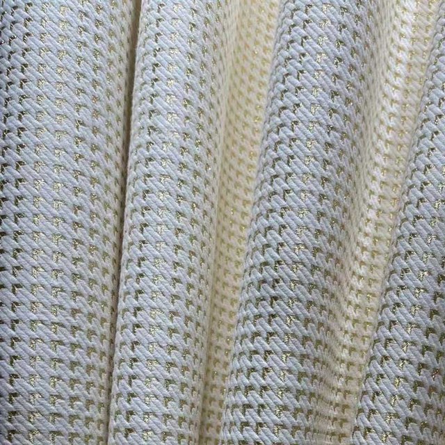 Luxury Jacquard Houndstooth Ivory White and Gold Glitter Geometric Curtain 1