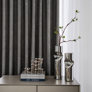 Oriental Fans Luxury Art Deco Jacquard Patterned Grey Curtain 3