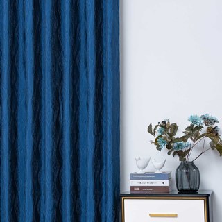 Surf 3D Jacquard Wave Patterned Navy Blue Crushed Curtain 1