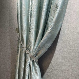 Banana Leaves Luxury 3D Jacquard Duck Egg Blue Curtain 3