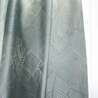 Banana Leaves Luxury 3D Jacquard Duck Egg Blue Curtain