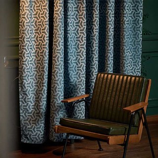 Bishamon Kikko Geometric Pattern Art Deco Haze Blue Curtain 3