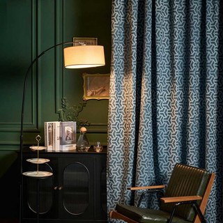 Bishamon Kikko Geometric Pattern Art Deco Haze Blue Curtain