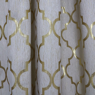 Moroccan Trellis Grey and Metallic Gold Arabesque Geometric Curtain 4