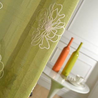 Flowers of the Four Seasons Olive Green Embroidered Voile Curtain 2