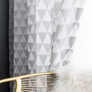 Romantic Dimension Grey and White Triangles Geometric Voile Curtain 2