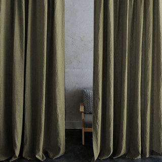 Shabby Chic Olive Green 100% Flax Linen Curtain