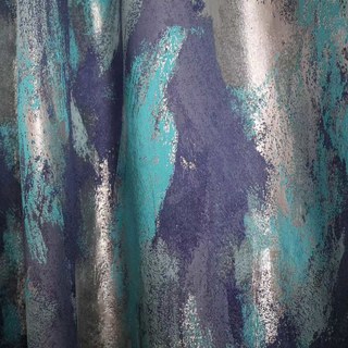 Dazzling Brushwork Luxury Jacquard Teal & Blue Abstract Curtain 2