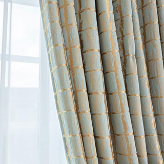 Gilded Grid Duck Egg Blue and Gold Curtain 4