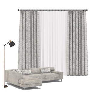 Enchanting Patchwork Luxury Jacquard Pearly Grey Geometric Curtain 5