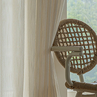 Fleecy Cloud Cream Off White Textured Striped Voile Curtain 6
