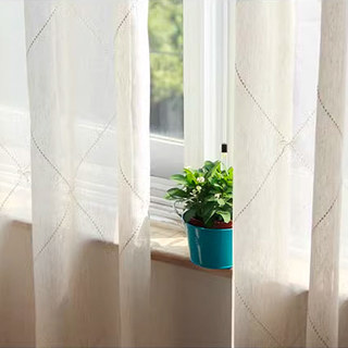 Anastasia Oatmeal Sheer Voile Curtains With Embroidered Bow Detailing 3